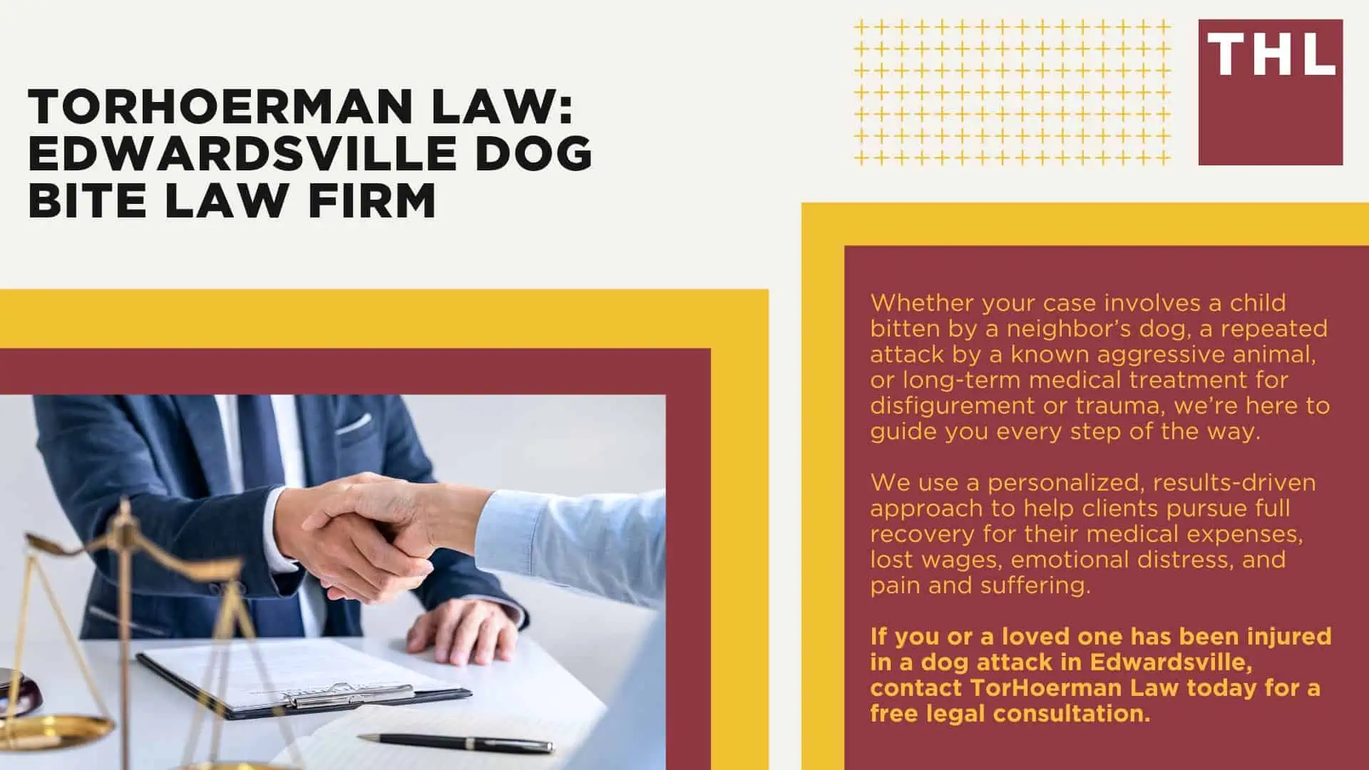 Meet Our Team of Experienced Edwardsville Dog Bite Attorneys; What To Do After a Dog Attack in Edwardsville, IL; The Legal Process for a Dog Bite Lawsuit in Edwardsville, IL; Gathering Evidence for a Dog Bite Claim; Damages in a Dog Bite Lawsuit; Common Types of Dog Bite Injuries; Do You Qualify for a Dog Bite Claim; TorHoerman Law_ Edwardsville Dog Bite Law Firm