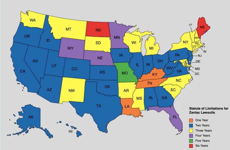 zantac statute of limitations; zantac lawsuit statute of limitations; how long do i have to file a zantac lawsuit, Zantac lawsuit statute of limitations by state, state statute of limitation zantac lawsuit, map of zantac statute of limitations