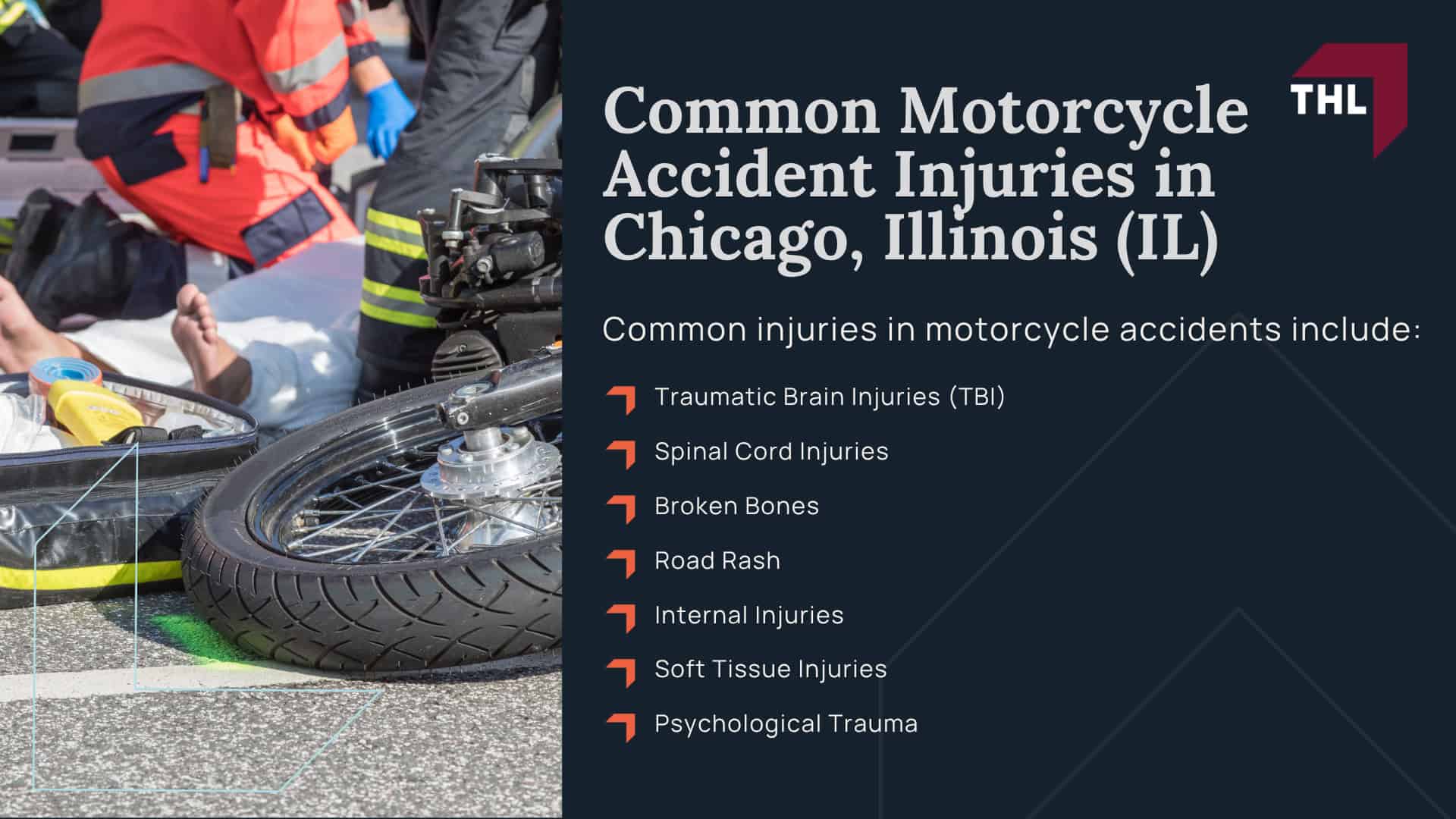 Our Chicago Motorcycle Accident Lawyers Get Results; Our Chicago Truck Accident Lawyers Get Results; How Much Does it Cost to Hire a Motorcycle Accident Lawyer; Steps to Take After a Motorcycle Accident in Chicago; Evidence in Motorcycle Accident Cases; Damages in a Chicago Motorcycle Accident Claim; The Legal Process for Motorcycle Accident Claims in Chicago; Common Motorcycle Accident Injuries in Chicago, Illinois (IL)