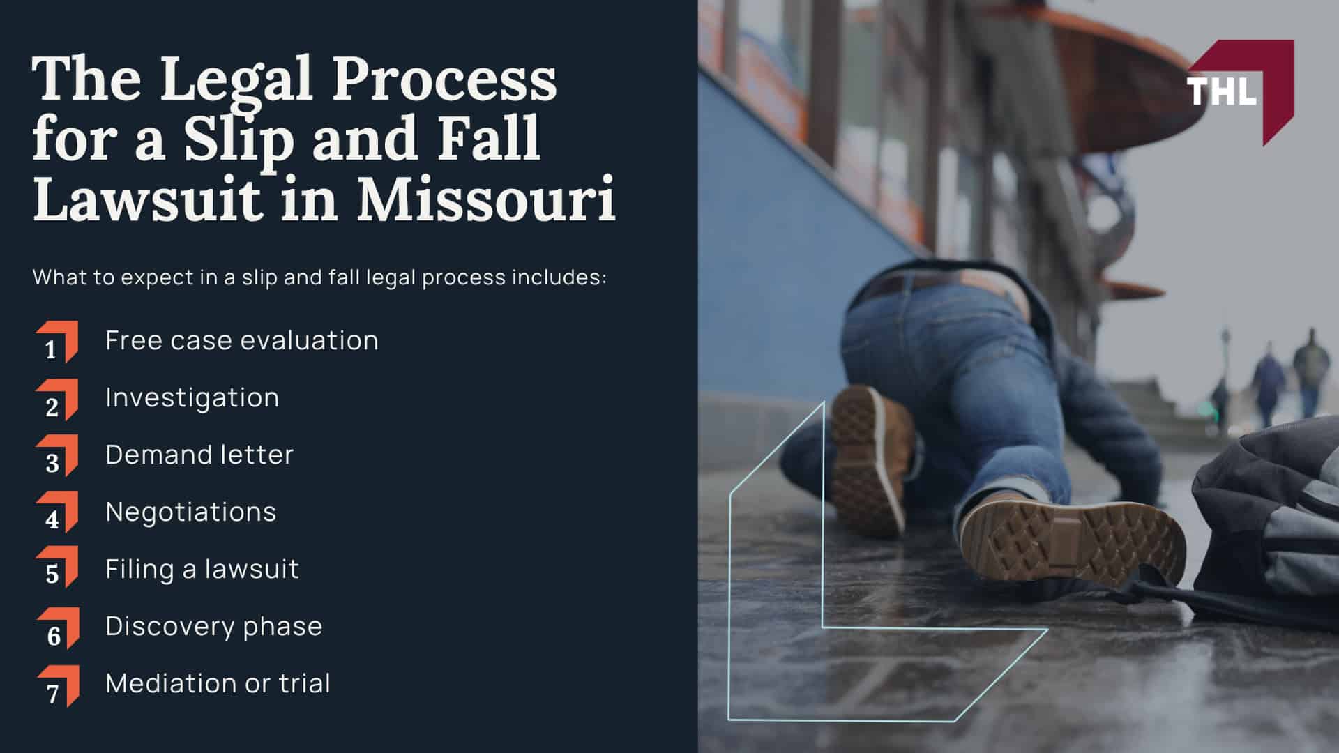 Meet Our Team of St Louis Slip and Fall Accident Lawyers; What Is A Slip and Fall Accident; Common Types of Slip and Fall Accidents; Common Slip and Fall Injury Types; Steps to Take After a Slip and Fall Accident in St Louis; Gathering Evidence for a Slip and Fall Claim; The Responsibilities of St Louis Property Owners and Premises Liability Claims Explained; Damages Available in a St Louis Slip and Fall Case; The Legal Process for a Slip and Fall Lawsuit in Missouri