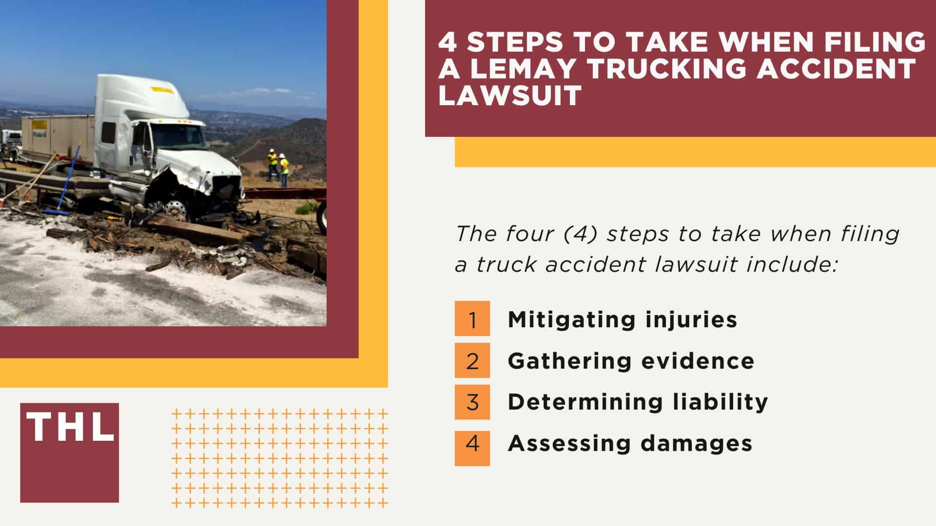 The #1 Lemay Truck Accident Lawyer; Lemay Truck Accident Lawyer; 6 Questions to Ask When Hiring a Lemay Truck Accident Lawyer; Commercial Truck Accidents in Lemay, Missouri (MO); Truck Accident Facts & Statistics; Lemay Commercial Trucking Rules & Safety Regulations for Truck Drivers; The 8 Most Common Causes of Truck Accidents in Lemay (MO); 4 Steps to Take When Filing a Lemay Trucking Accident Lawsuit; TORHOERMAN LAW The #1 Truck Accident Attorney Lemay Has to Offer!; 6 Questions to Ask When Hiring a Lemay Truck Accident Lawyer; Commercial Truck Accidents in Lemay, Missouri (MO); 4 Steps to Take When Filing a Lemay Trucking Accident Lawsuit