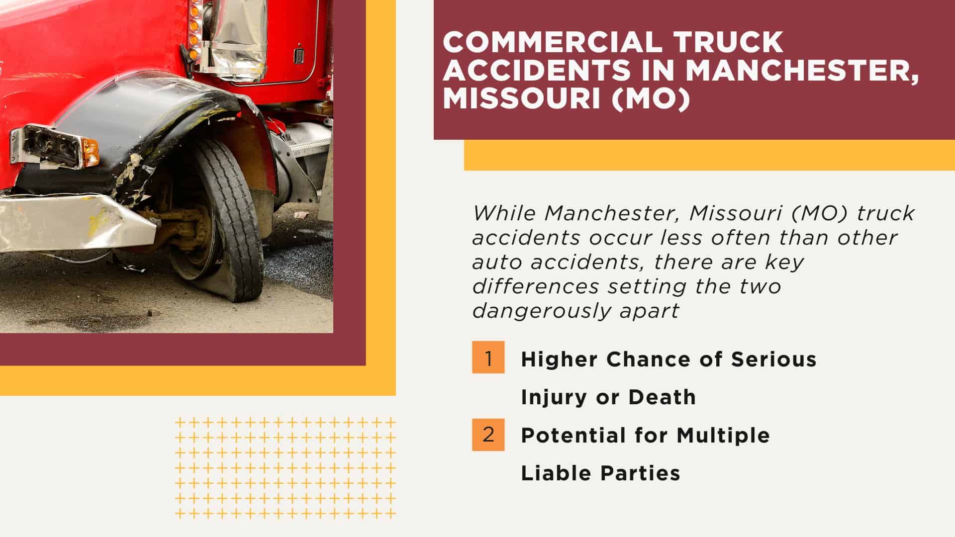 The #1 Manchester Truck Accident Lawyer; Manchester Truck Accident Lawyer; 6 Questions to Ask When Hiring a Manchester Truck Accident Lawyer; Commercial Truck Accidents in Manchester, Missouri (MO)