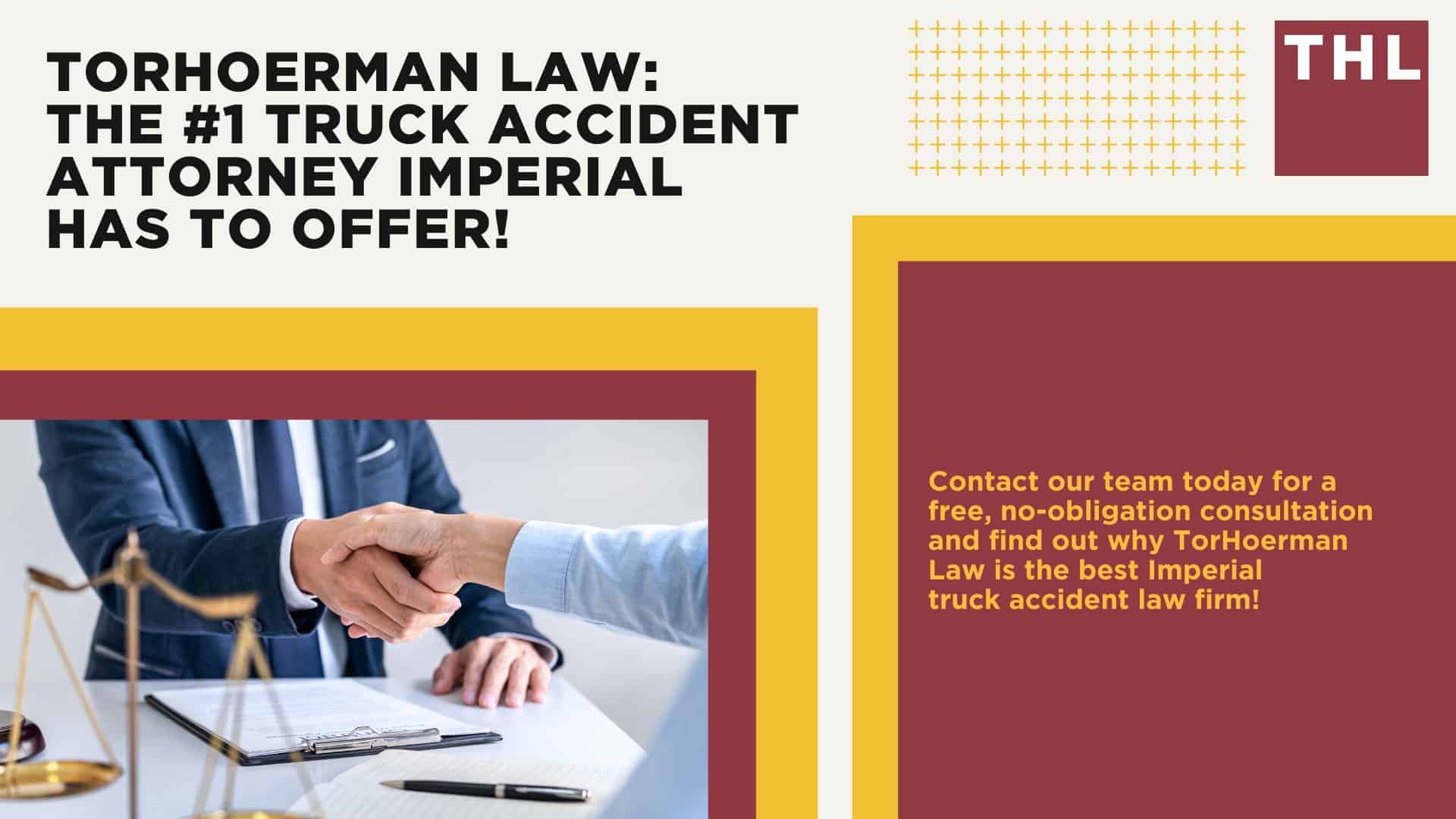 The #1 Imperial Truck Accident Lawyer; Imperial Truck Accident Lawyer; 6 Questions to Ask When Hiring a Hillsboro Truck Accident Lawyer; Commercial Truck Accidents in Imperial, Missouri (MO); Truck Accident Facts & Statistics; Imperial Commercial Trucking Rules & Safety Regulations for Truck Drivers; The 8 Most Common Causes of Truck Accidents in Imperial (MO); 4 Steps to Take When Filing aN Imperial Trucking Accident Lawsuit; TORHOERMAN LAW The #1 Truck Accident Attorney Imperial Has to Offer!