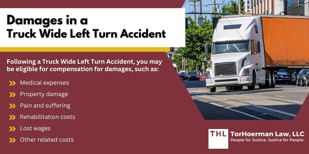 Damages in a Truck Wide Left Turn Accident