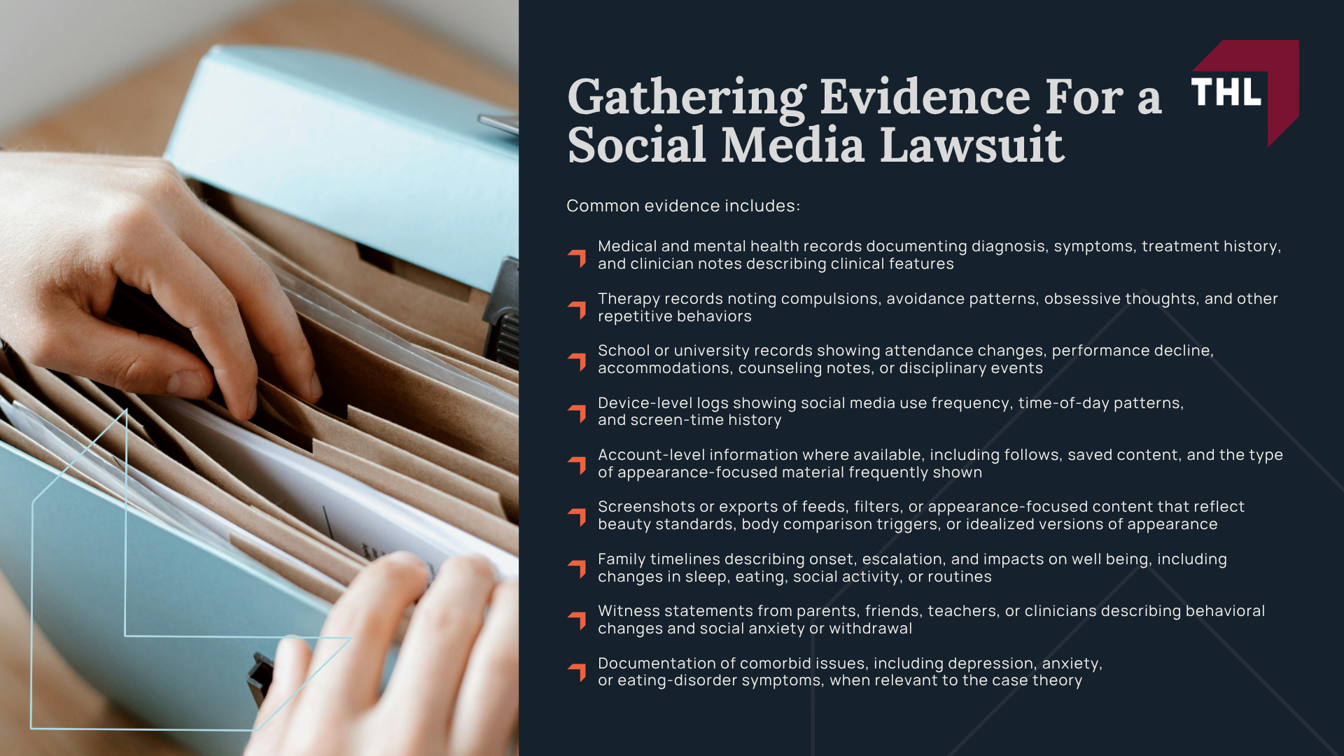 Body Dysmorphic Disorder and Social Media; How Does Social Media Influences Body Dysmorphia; How Does Social Media Influences Body Dysmorphia (2); Social Media Algorithms and Mental Health; Lawsuits Against Social Media Platforms_ Overview; What Defendants are Named in the Social Media MDL; Do You Qualify For a Social Media Lawsuit; Gathering Evidence For a Social Media Lawsuit