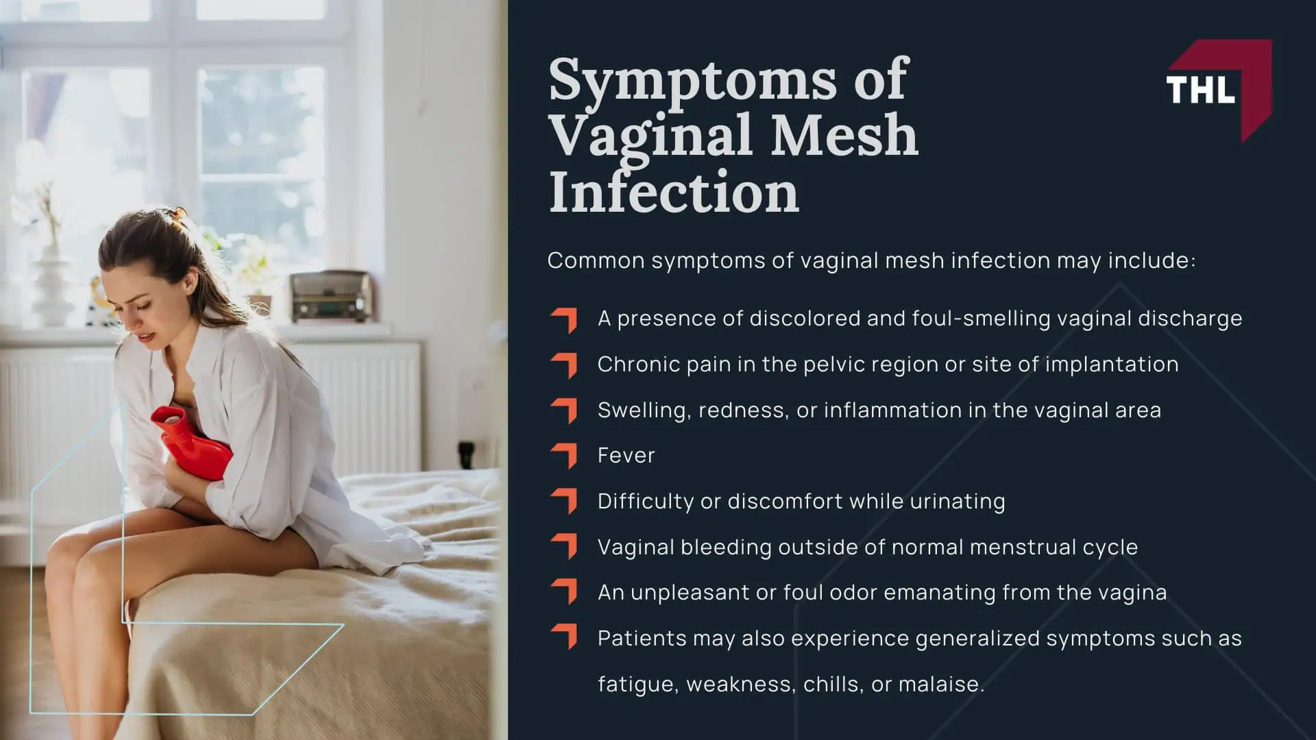 Vaginal Mesh Infection Lawsuit - What Is Vaginal Mesh - torhoerman law; Vaginal Mesh Infection Lawsuit - Pelvic Organ Prolapse (POP) - torhoerman law; Vaginal Mesh Infection Lawsuit - Stress Urinary Incontinence (SUI) - torhoerman law; Vaginal Mesh Infection Lawsuit - Understanding Vaginal Mesh Infection - torhoerman law; Vaginal Mesh Infection Lawsuit - Causes of Vaginal Mesh Complications That Lead to Infection - torhoerman law; Vaginal Mesh Infection Lawsuit - Symptoms of Vaginal Mesh Infection - torhoerman law
