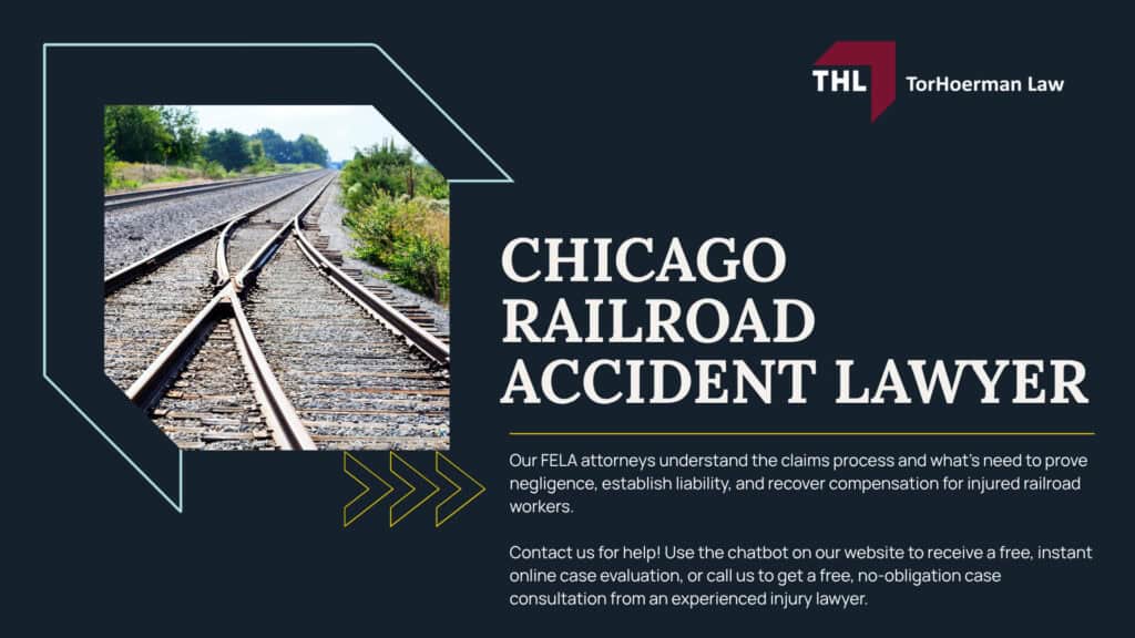 Chicago Railroad Accident Lawyer; How Can Injured Railroad Workers Seek Compensation; Common Types of Railroad Accidents and Injuries; Do You Qualify for a FELA Claim; TorHoerman Law_ Chicago Railroad Accident Lawyers; How Can Injured Railroad Workers Seek Compensation; What is the Federal Employers Liability Act; The Differences Between a FELA Claim and Workers Compensation; Common Types of Railroad Accidents and Injuries; Do You Qualify for a FELA Claim; Gathering Evidence for a Railroad Injury Claim; Assessing Damages in Railroad Injury Claims; TorHoerman Law_ Chicago Railroad Accident Lawyers