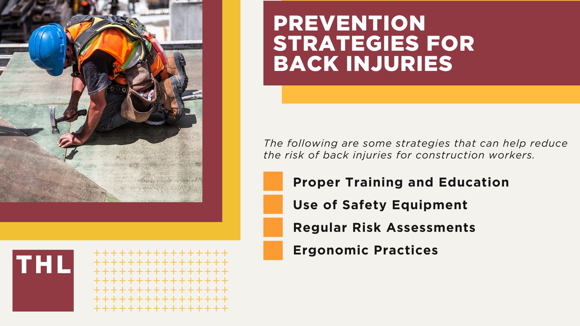 Back Injuries in the Construction Industry; Common Causes of Back Injuries in Construction; Impacts of Back Injuries on Workers; Prevention Strategies for Back Injuries