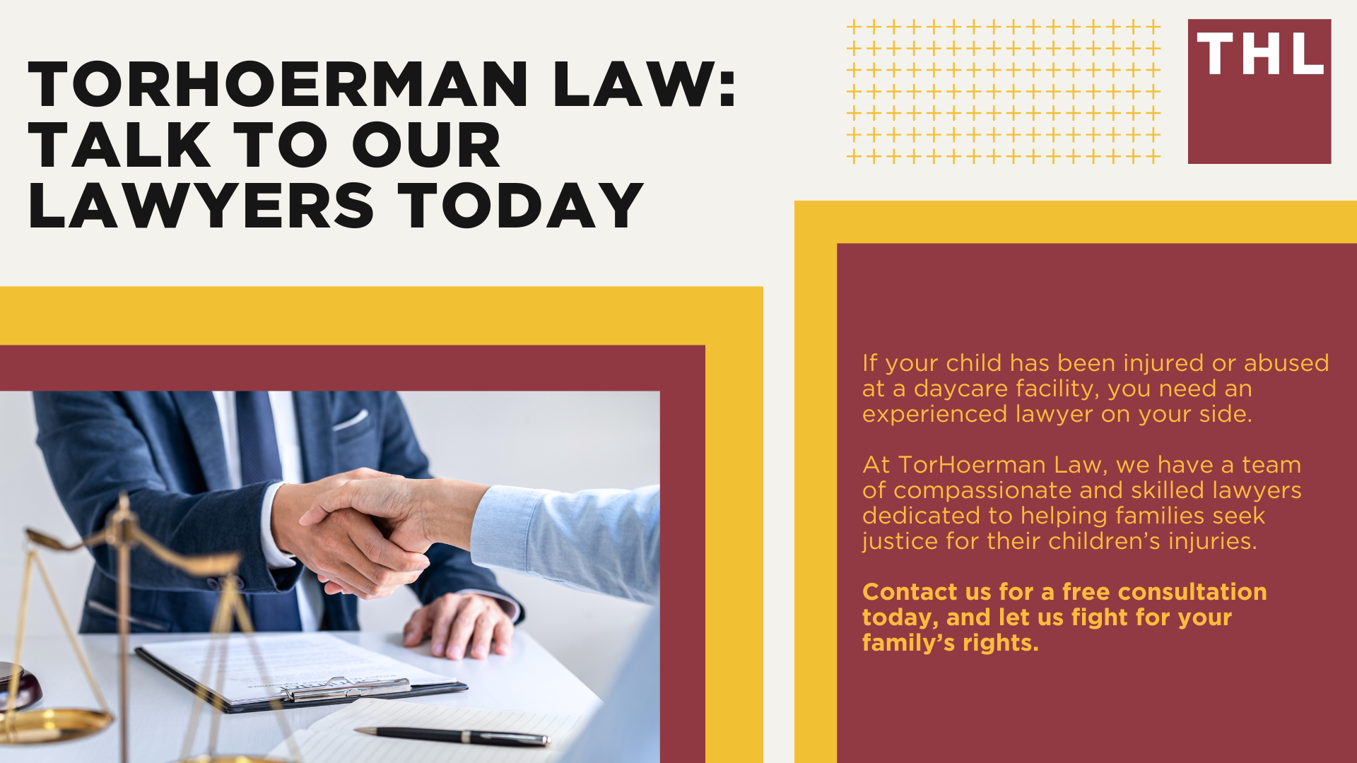 Different Types of Daycare Abuse Cases; What To Do If You Suspect Your Child Is a Victim of Abuse; The Process of Filing a Daycare Abuse Lawsuit; How a Daycare Injury Lawyer Can Help; Recognizing and Acting on Signs of Abuse; TorHoerman Law_ Talk to Our Lawyers Today