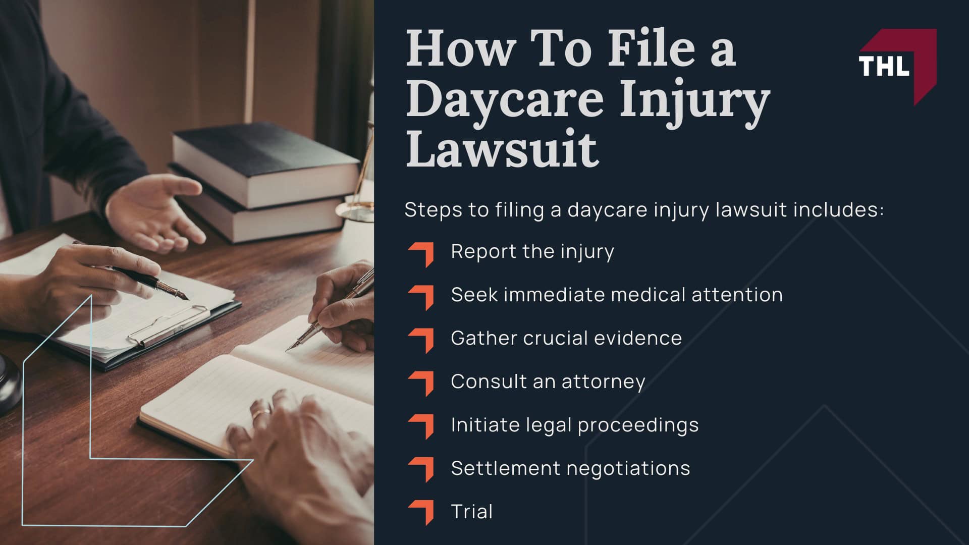 Suing a Daycare for Negligence Step-By-Step Guide - Holding a Negligent Daycare Center Responsible - torhoerman law; Suing a Daycare for Negligence Step-By-Step Guide - What To Do After a Daycare Injury - torhoerman law; Report the Incident to the State Licensing Agency (When Appropriate); Suing a Daycare for Negligence Step-By-Step Guide - Keep All Communications in Writing - torhoerman law; Suing a Daycare for Negligence Step-By-Step Guide - Speak With a Lawyer Before Accepting an Insurance Offer - torhoerman law; Suing a Daycare for Negligence Step-By-Step Guide - Common Signs of Daycare Abuse - torhoerman law; Suing a Daycare for Negligence Step-By-Step Guide - How To File a Daycare Injury Lawsuit - torhoerman law