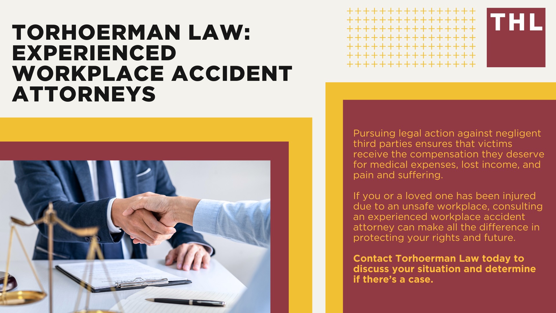 Lawsuits Beyond Workers’ Compensation Claims; What a Workplace Accident Attorney Does; Types of Workplace Injuries That Lead to Lawsuits; Catastrophic Injuries That Lead to Lawsuits; How an Attorney Builds a Workplace Injury Lawsuit; Damages That May Be Recovered in a Workplace Injury Lawsuit; TorHoerman Law_ Experienced Workplace Accident Attorneys