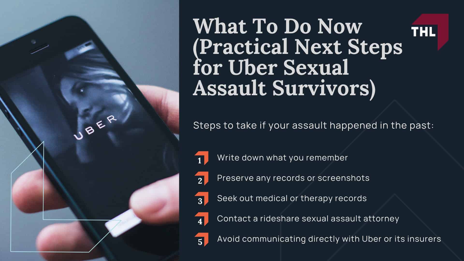 When You Can Sue Uber for Sexual Assault; Incidents That Qualify for an Uber Sexual Assault Lawsuit; What Needs to Be Shown in Uber Sexual Assault Claims; What an Uber Sexual Assault Lawyer Actually Does For You; Evidence That Helps an Uber Sexual Assault Lawsuit; Potential Compensation in an Uber Sexual Assault Settlement; What To Do Now (Practical Next Steps for Uber Sexual Assault Survivors)