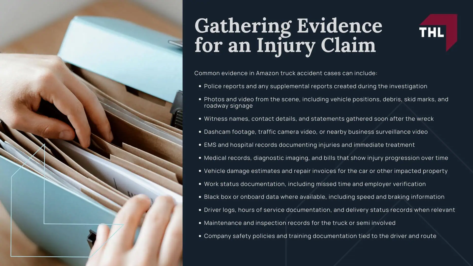 Can I Sue for an Amazon Truck Accident_ - Steps to Take After Being Injured in an Accident with an Amazon Truck - torhoerman law; Can I Sue for an Amazon Truck Accident_ - Common Causes of Amazon Truck Accidents - torhoerman law; Can I Sue for an Amazon Truck Accident_ - Legal Claims After Amazon Truck Accidents_ Overview - torhoerman law; Can I Sue for an Amazon Truck Accident_ - Legal Claims After Amazon Truck Accidents_ Overview - torhoerman law; Can I Sue for an Amazon Truck Accident - Do You Qualify for an Amazon Truck Accident Claim- torhoerman law; Can I Sue for an Amazon Truck Accident_ - Gathering Evidence for an Injury Claim - torhoerman law