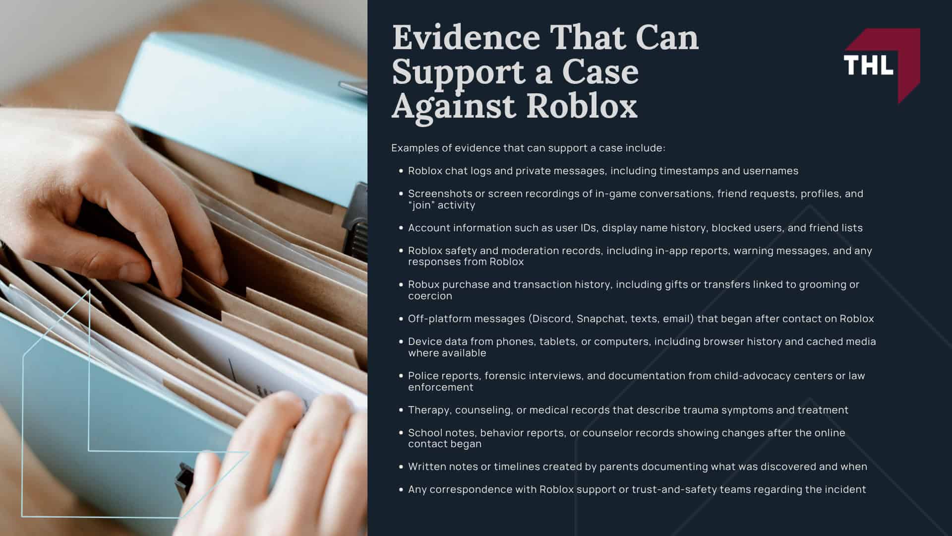Why Child Predators are a Major Concern on Roblox; How Grooming Typically Begins and Escalates (In-Game, Private Messages, Off-Platform); Overview of Roblox Predator Lawsuits; Types of Exploitation and Harm Alleged; Sexual Grooming, Sextortion, and Sexualized Role-Play; Roblox’s Safety Features and Ongoing Concerns; Do You Have a Roblox Grooming Lawsuit; Evidence That Can Support a Case Against Roblox