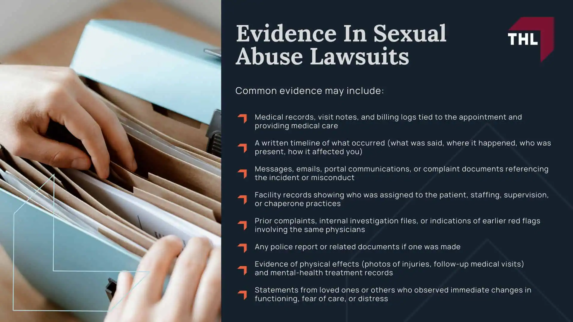Suing for Doctor Sexual Abuse - How A Doctor Sexual Abuse Lawsuit Works - torhoerman law; Suing for Doctor Sexual Abuse - Legal Deadlines And Statutes Of Limitations For Doctor Sexual Abuse Cases - torhoerman law; Suing for Doctor Sexual Abuse - Who Can Be Held Liable In Civil Lawsuits For Sexual Abuse_ - torhoerman law; Suing for Doctor Sexual Abuse - The Legal Process Of A Civil Sexual Abuse Lawsuit_ Step By Step - torhoerman law; Suing for Doctor Sexual Abuse - Evidence In Sexual Abuse Lawsuits - torhoerman law