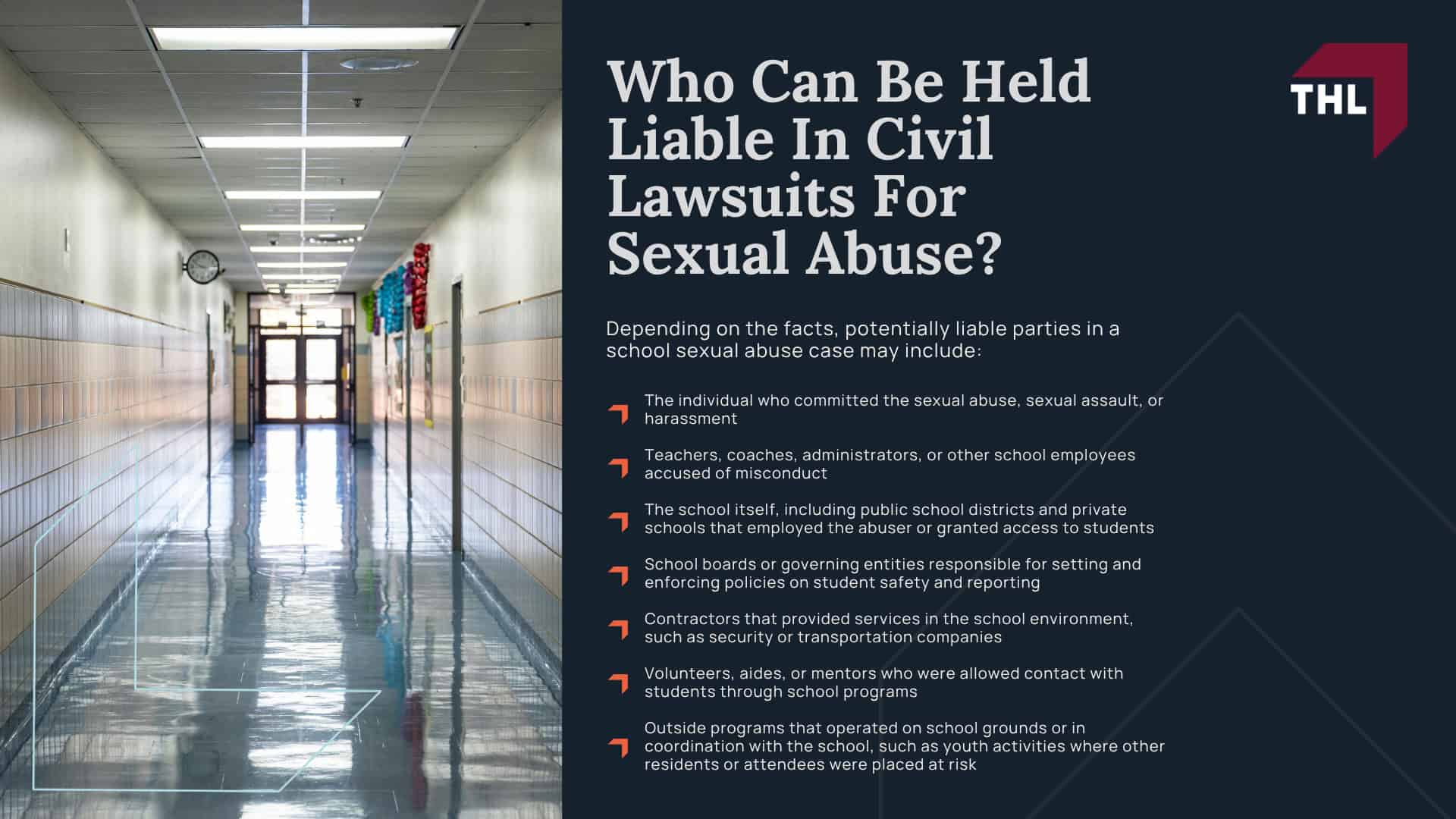 How a School Sexual Abuse Lawsuit Works in Practice; What A Civil Sexual Abuse Lawsuit Involves; Legal Deadlines And Statutes Of Limitations For Sexual Abuse at School Cases; State Laws Expanding Deadlines For Sexual Abuse Victims; Federal Laws That Support Survivors; Who Can Be Held Liable In Civil Lawsuits For Sexual Abuse