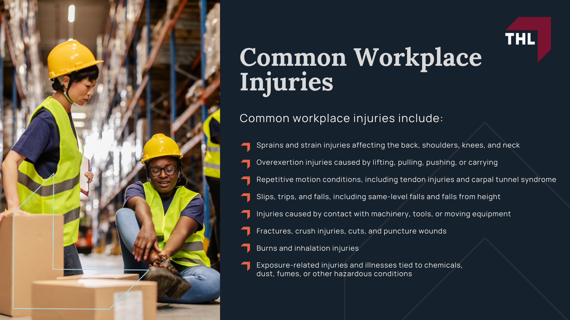 The Legal Process for Workplace Injury Claims; What Should I Do After a Workplace Injury; If a Lawsuit Becomes Necessary; Common Workplace Injuries