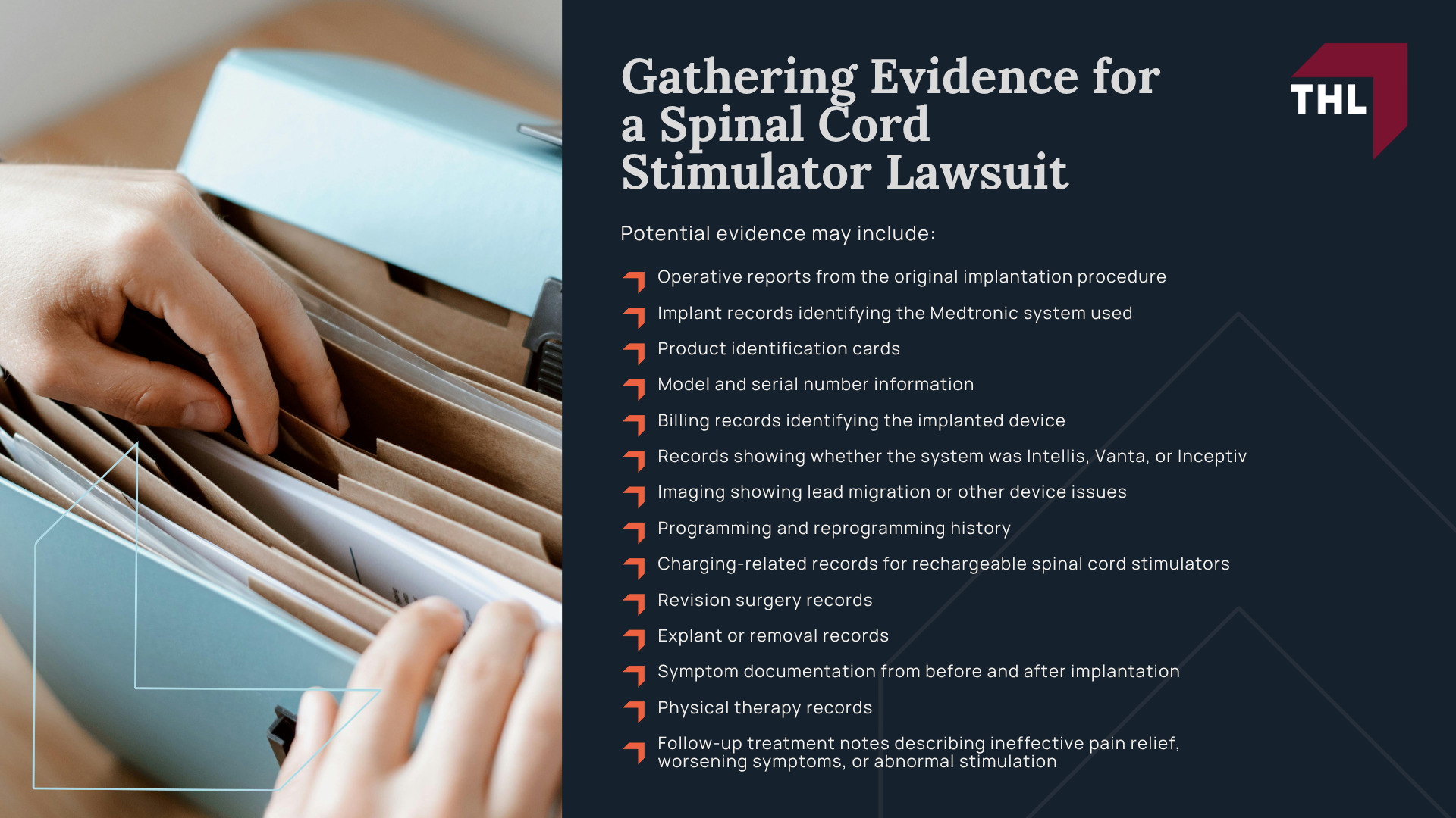 What Is the Medtronic Spinal Cord Stimulator Lawsuit About; Medtronic Spinal Stimulators Under Investigation; Spinal Cord Stimulator Risks_ Injuries and Complications; Do You Qualify for a Medtronic Spinal Stimulator Lawsuit; Gathering Evidence for a Spinal Cord Stimulator Lawsuit
