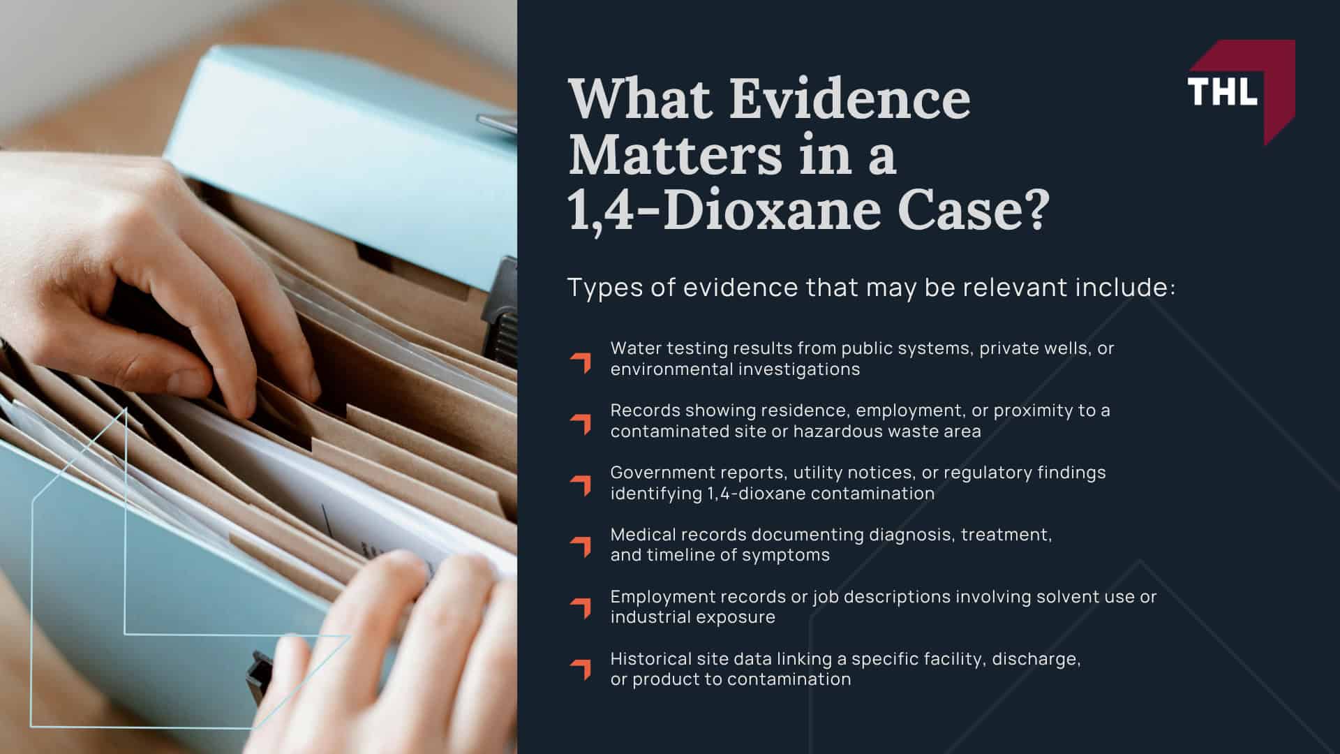 What Is 1,4-Dioxane; How 1,4-Dioxane Gets Into Drinking Water; Health Risks Linked to 1,4-Dioxane Exposure; Who May Be Able to Bring a 1,4-Dioxane Claim; What Evidence Matters in a 1,4-Dioxane Case