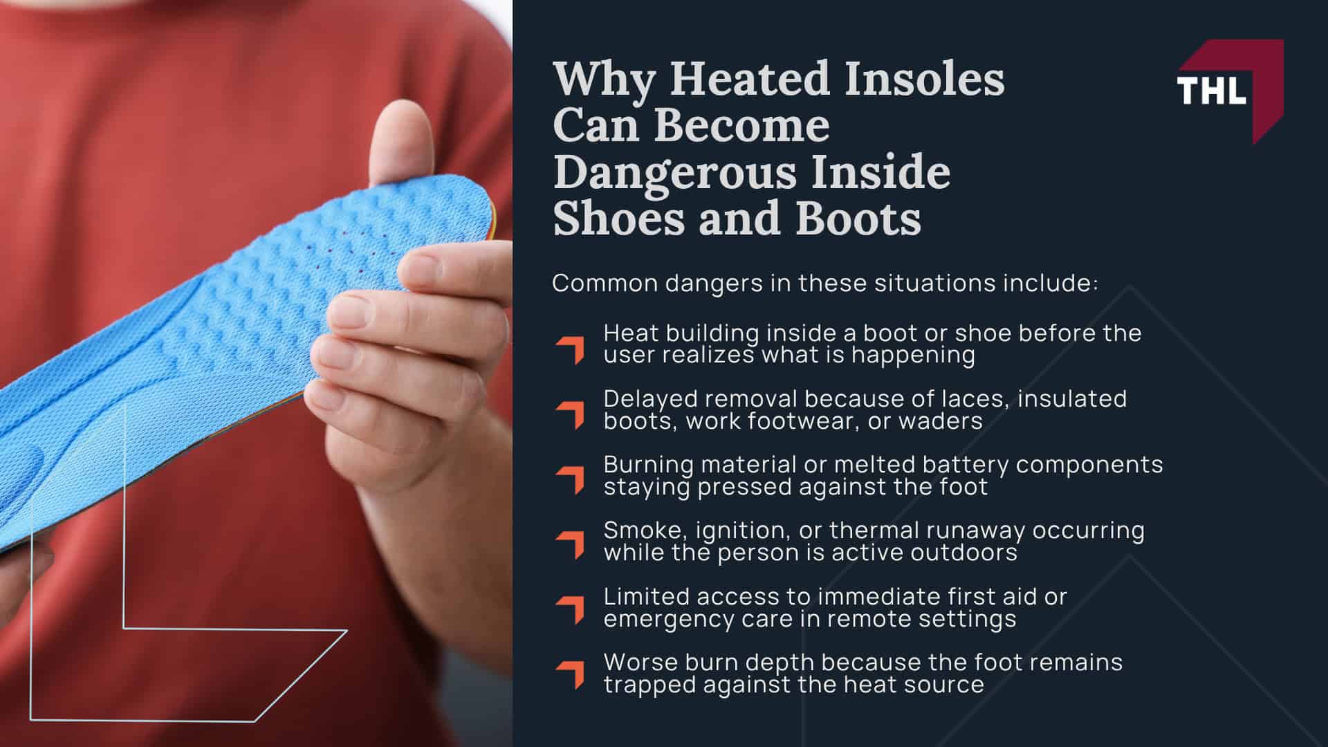 Rechargeable lithium-ion batteries embedded in or connected to the insole Internal heating elements positioned under key areas of the foot Temperature settings controlled by buttons, remotes, or mobile apps Indicator lights or displays showing heat level and battery status Basic safety features such as temperature regulation or automatic shutoff systems Charging ports and included chargers for repeated use; How Heated Insoles Work; Why Heated Insoles Can Become Dangerous Inside Shoes and Boots