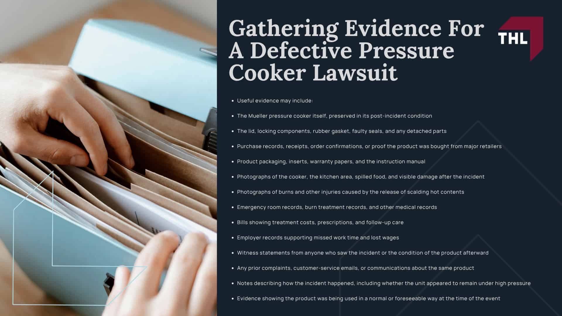 Reports Of Burn Injuries Linked To Mueller Pressure Cookers; What Mueller Pressure Cooker Models Are Being Investigated; Reported Injuries In Pressure Cooker Cases; Common Causes Of Pressure Cooker Injuries (2); Do You Qualify For A Mueller Pressure Cooker Lawsuit; Gathering Evidence For A Defective Pressure Cooker Lawsuit