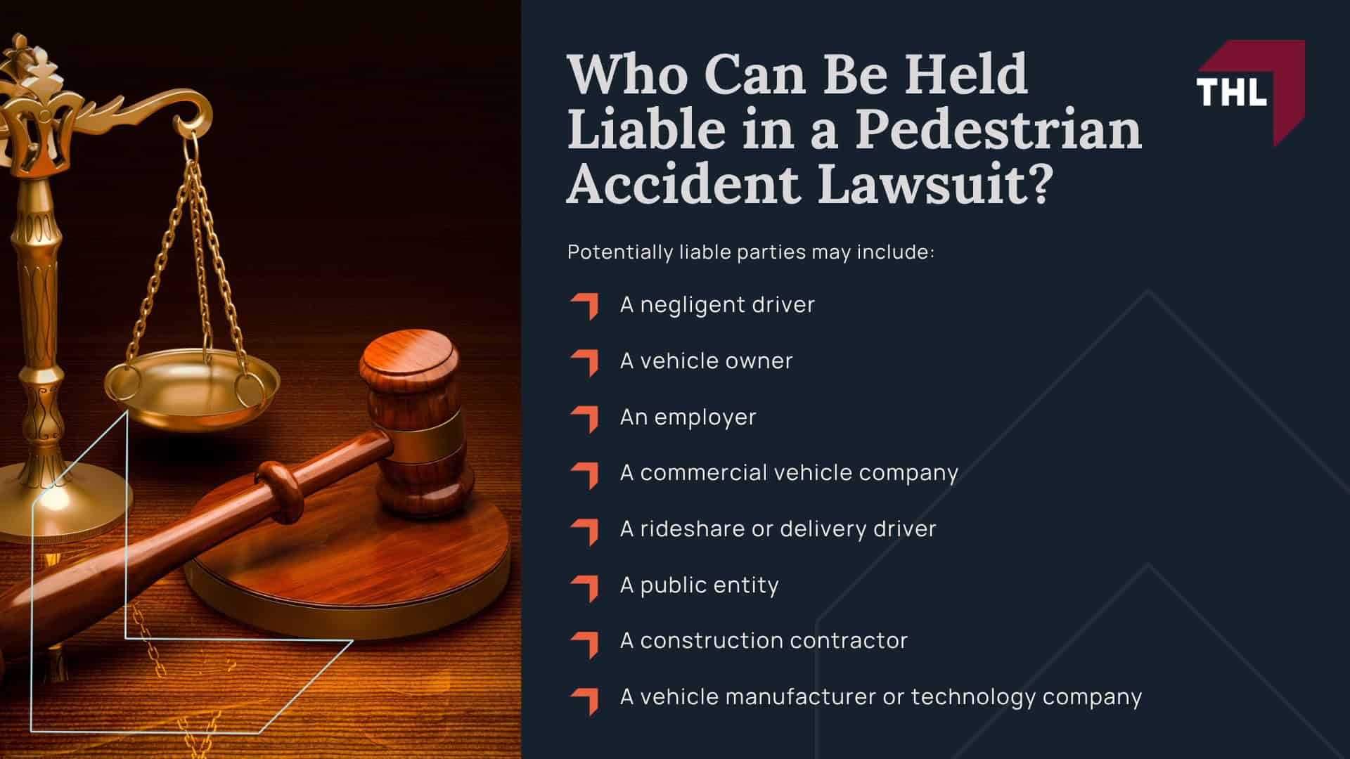 Pedestrian Accidents in the United States_ Facts and Stats; What Are the Elements of a Pedestrian Accident Lawsuit; Common Laws Involved in Pedestrian Accident Lawsuits; Common Causes of Pedestrian Accidents; Common Pedestrian Accident Injuries; Who Can Be Held Liable in a Pedestrian Accident Lawsuit