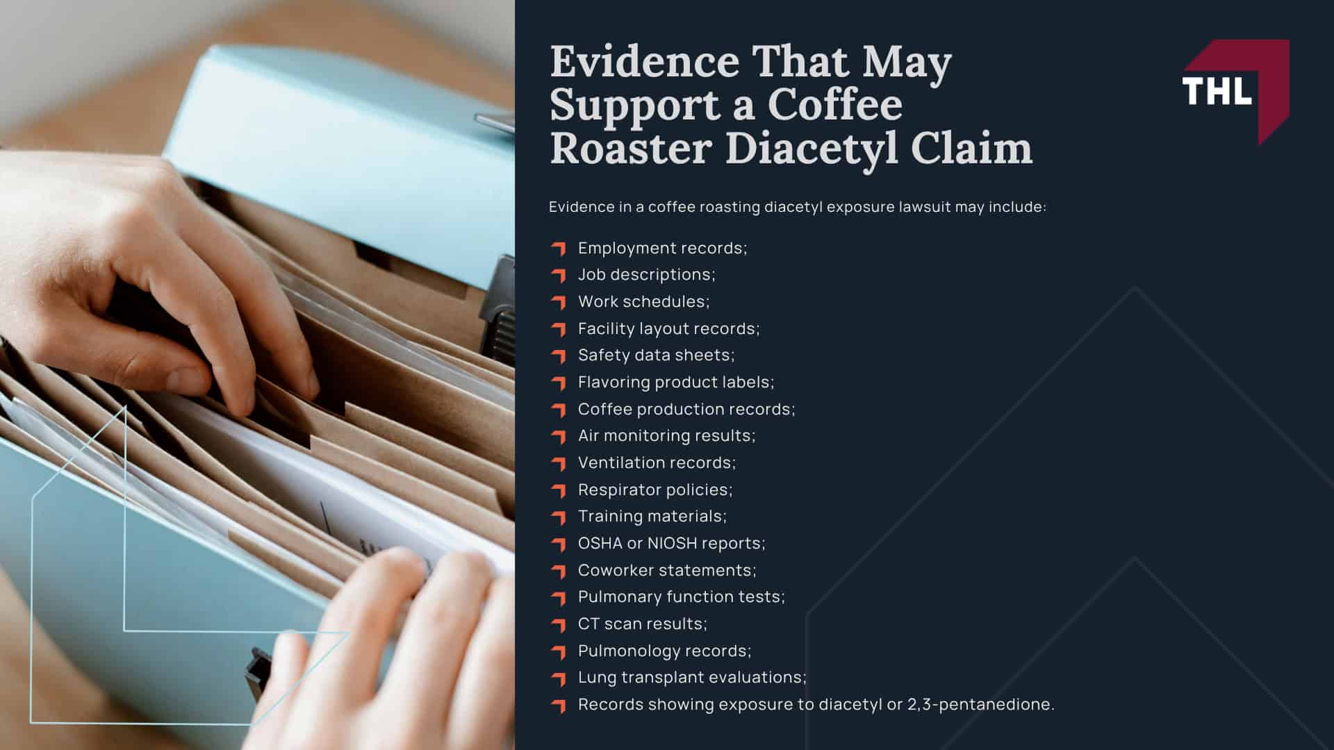 What Is Coffee Roaster Diacetyl Exposure; Diacetyl and 2,3-Pentanedione in Coffee Processing; How Roasting, Grinding, Flavoring, and Packaging Can Release Airborne Chemicals; Coffee Workers at Risk for Diacetyl Exposure; Health Risks Linked to Coffee Roaster Diacetyl Exposure; Shortness of Breath, Coughing, Wheezing, and Chest Tightness; How Coffee Roaster Lung Disease Is Diagnosed; Pulmonary Function Tests, CT Scans, and Exposure History; Can Coffee Roasters File a Diacetyl Exposure Lawsuit; Evidence That May Support a Coffee Roaster Diacetyl Claim