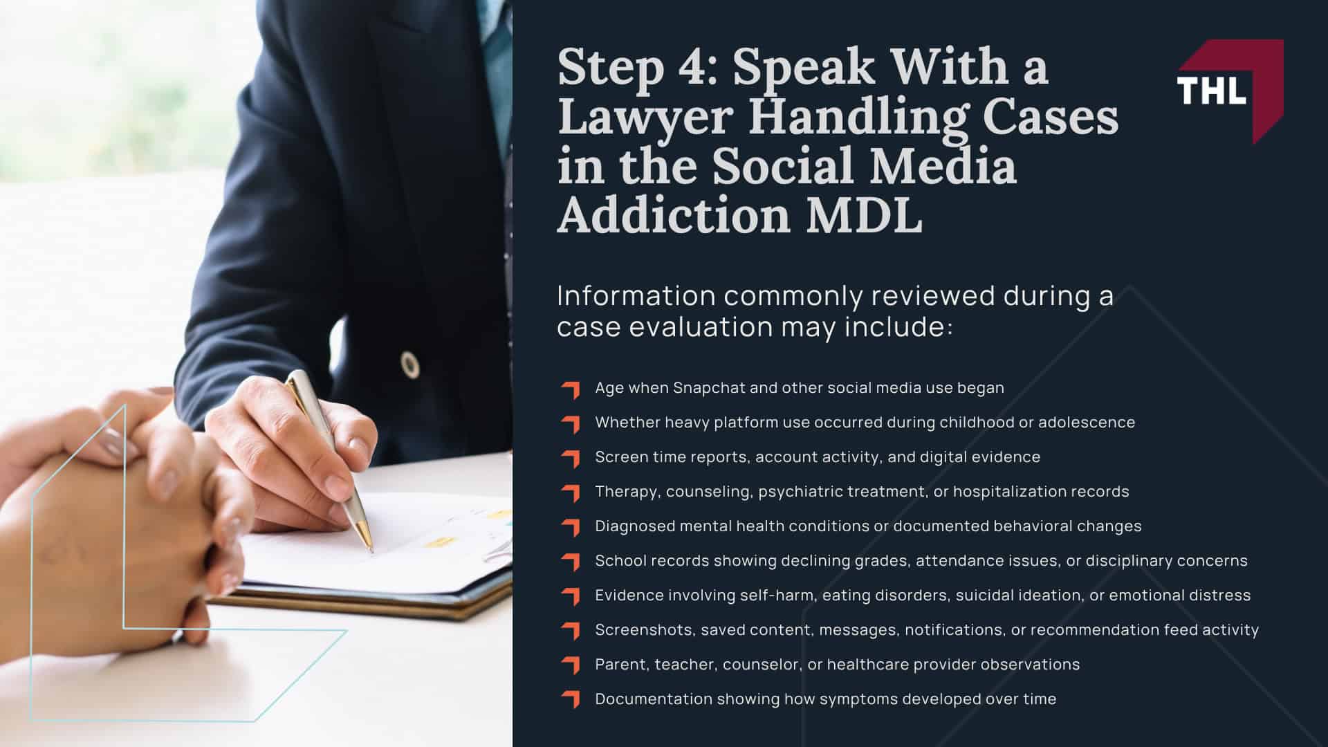 Step 1_ Determine Whether You May Qualify for a Snapchat Addiction Lawsuit; Step 2_ Document Snapchat Usage and Mental Health Harm; Step 3_ Understand What Snapchat Addiction Lawsuits Allege; Step 4_ Speak With a Lawyer Handling Cases in the Social Media Addiction MDL