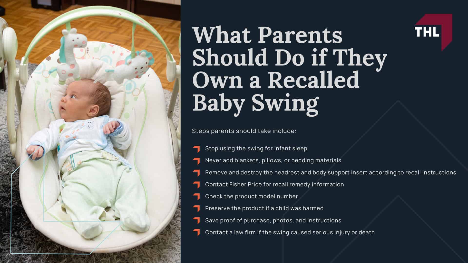 Baby Swing Recall and Safety Concerns; Infant Deaths Reported in Baby Swings; Other Infant Swing Recalls and CPSC Warnings; Why Baby Swings Can Be Dangerous for Infant Sleep; Suffocation Risks in Baby Swings; Risks When Babies Sleep Unrestrained; Fisher-Price Snuga Swing Lawsuit; Which Fisher-Price Snuga Swing Models Were Recalled; What Parents Should Do if They Own a Recalled Baby Swing