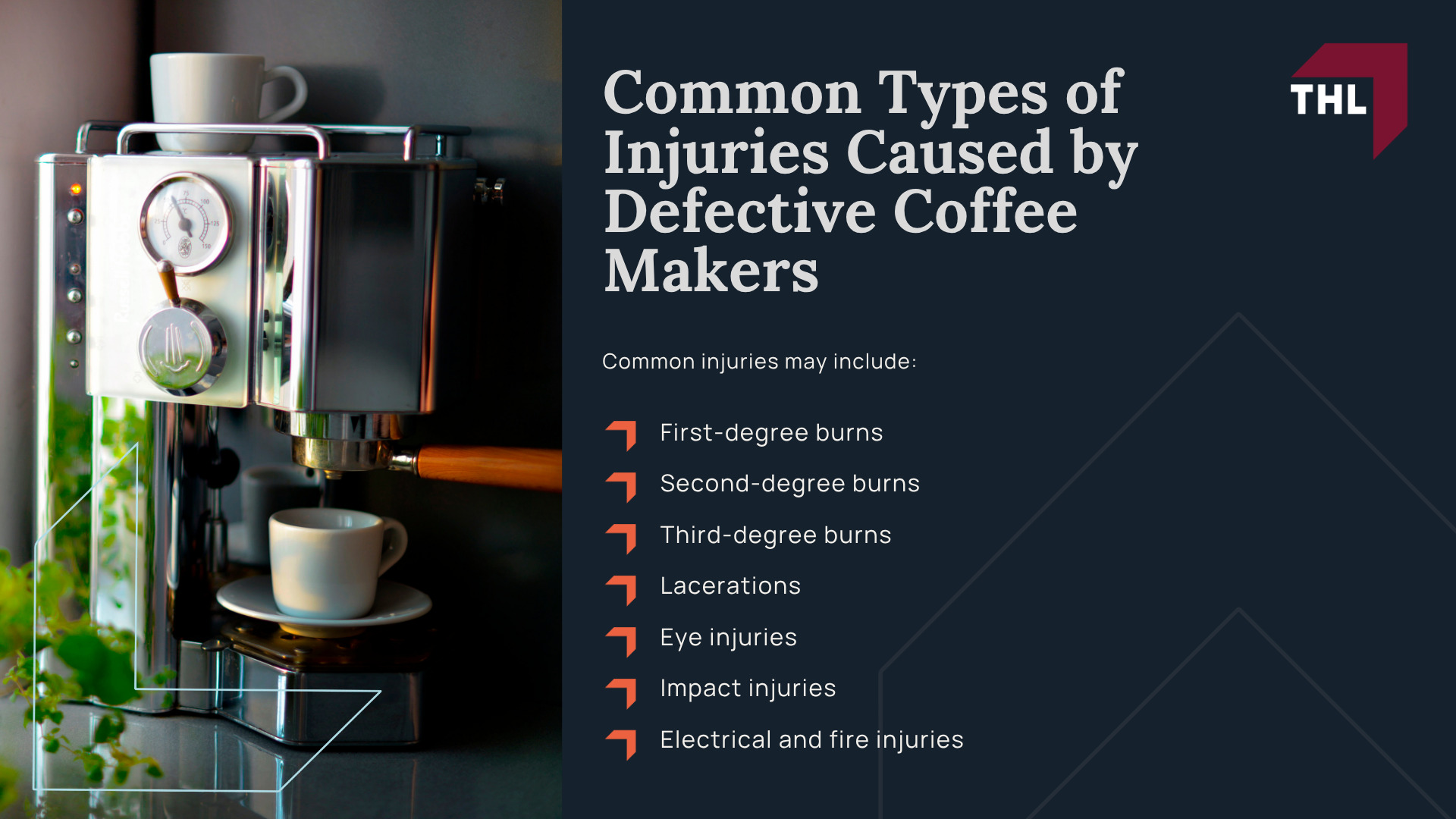 What Are Coffee Maker Injury Lawsuits; When a Coffee Maker May Be Considered Defective; How Defective Coffee Makers Can Cause Serious Injuries; Coffee Maker Manufacturing Defects; Coffee Maker Design Defects; Coffee Makers Linked to Injuries, Lawsuits, and Recalls; Recalled Coffee Makers; Coffee Makers Named in Injury Lawsuits; Common Types of Injuries Caused by Defective Coffee Makers