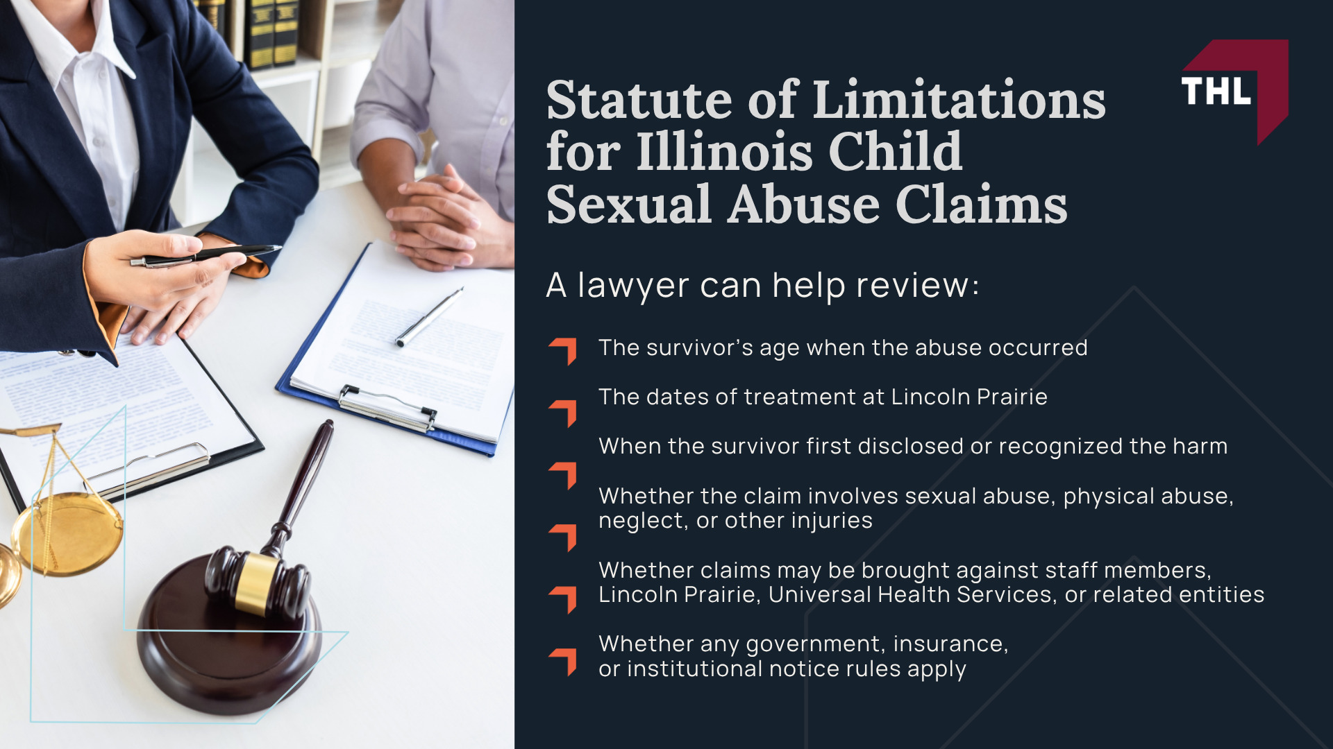 Understanding Abuse in Youth Psychiatric and Behavioral Health Facilities; Why Children and Adolescents in Behavioral Health Facilities Are Especially Vulnerable; Lincoln Prairie and Universal Health Services Background; Legal Rights of Sexual Abuse Survivors; Statute of Limitations for Illinois Child Sexual Abuse Claims