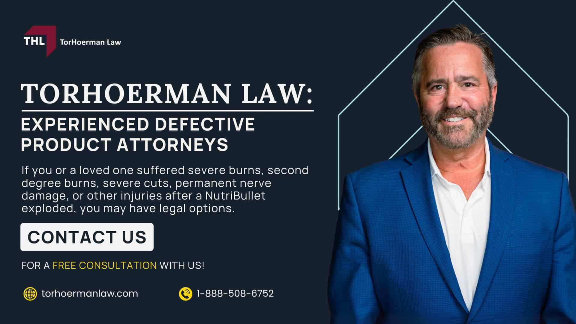 NutriBullet Lawsuit Investigation_ Overview; Why the NutriBullet Model Matters; Why NutriBullet Blenders May Pose an Injury Risk; Reported NutriBullet Blender Injuries; Lawsuits Filed Over NutriBullet Blender Injuries; Who May Be Eligible to File a NutriBullet Lawsuit; Evidence Needed for a NutriBullet Injury Claim; Damages in a NutriBullet Lawsuit; What To Do After a NutriBullet Blender Injury; Do You Qualify for a Defective Blender Lawsuit; TorHoerman Law_ Experienced Defective Product Attorneys