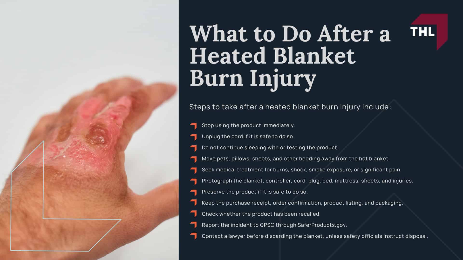 Electric Blankets, Heated Throws, and Heated Pads Linked to Burn Risks; How Heated Blankets Can Cause Burn Injuries; Recalls and CPSC Warnings Involving Heated Blankets; Common Burn Injuries Caused by Defective Heated Blankets; Medical Treatment for Heated Blanket Burn Injuries; What to Do After a Heated Blanket Burn Injury