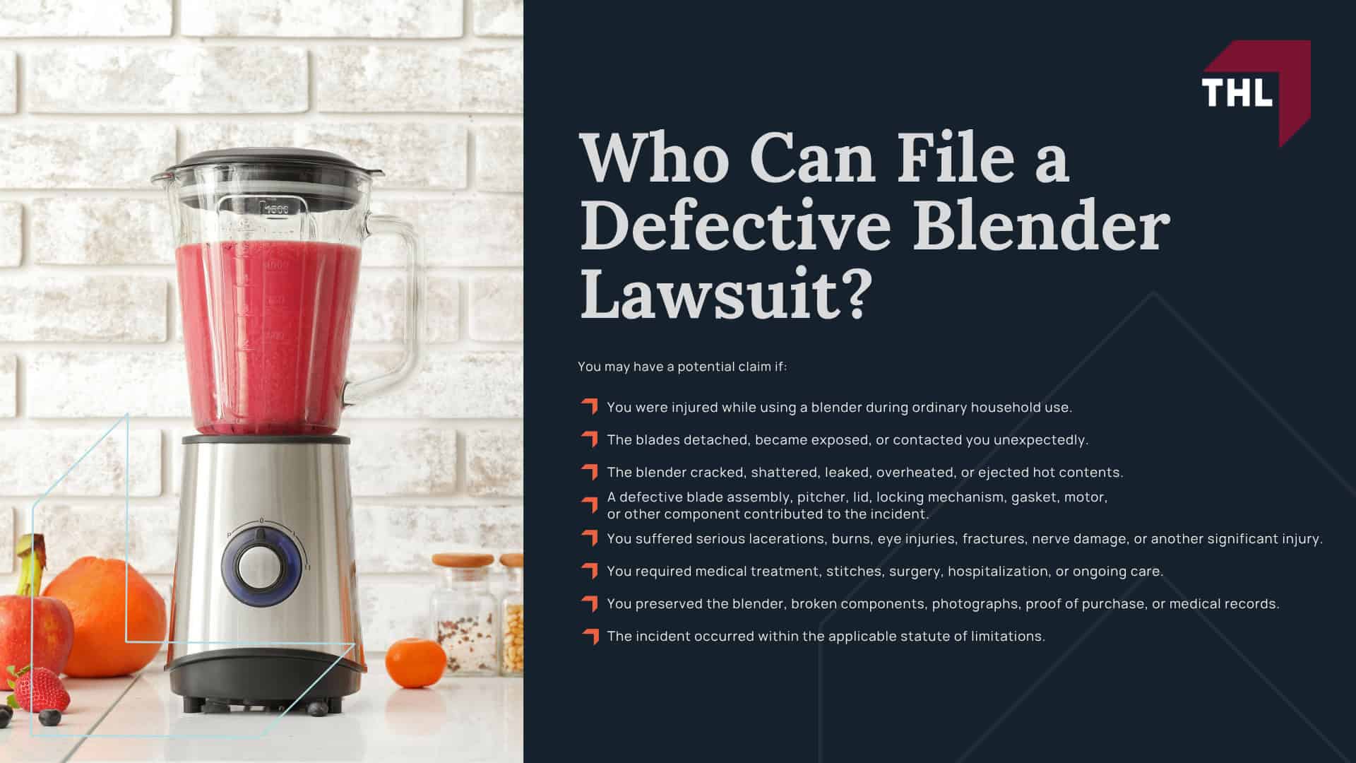 Defective Blender Lawsuit Overview; Defective Blender Brands Under Investigation; Common Blender Defects; Why Defective Blenders May Pose an Injury Risk; Reported Defective Blender Injuries; Lawsuits Filed Over Defective Blender Injuries; Who Can File a Defective Blender Lawsuit