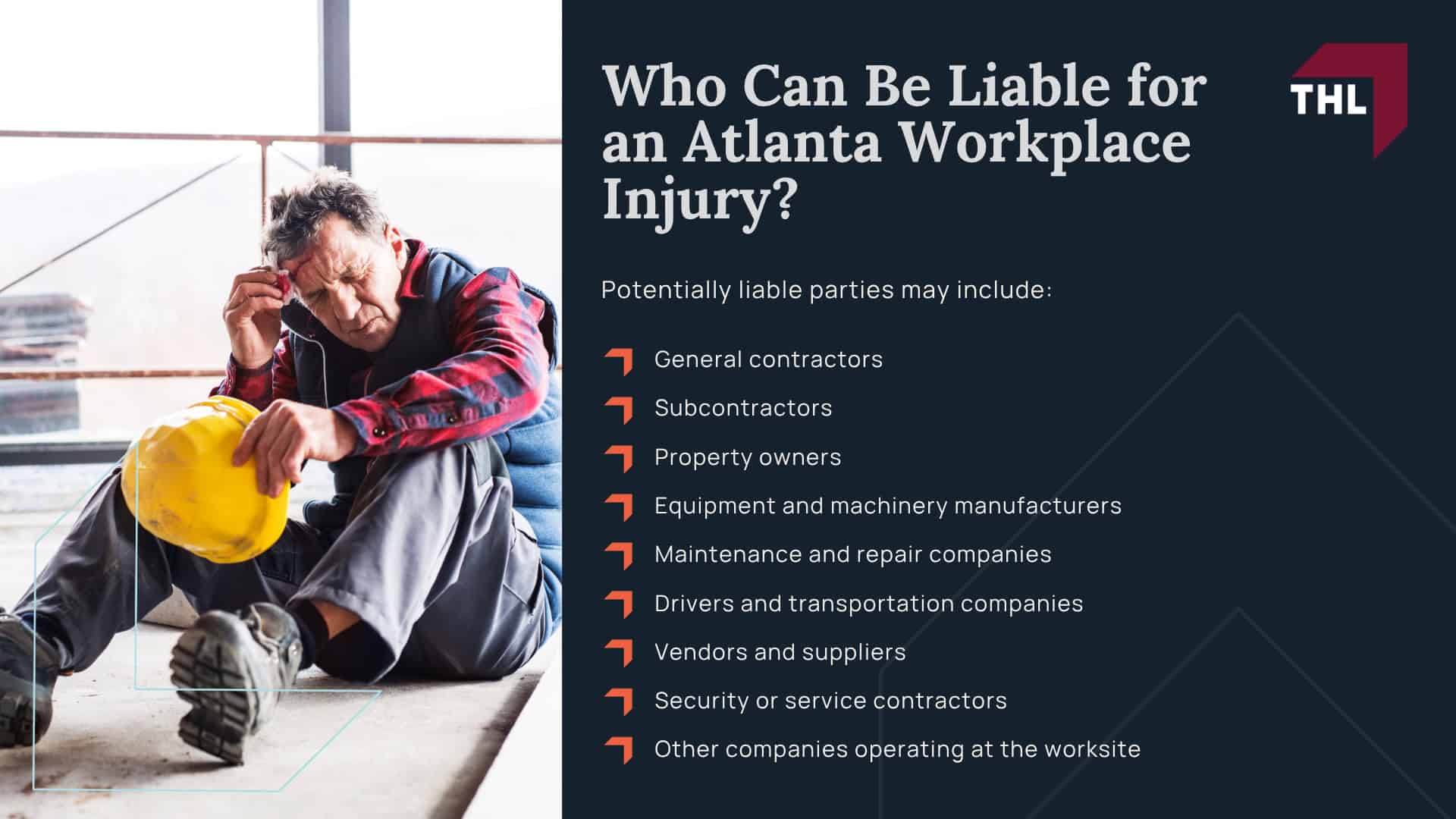 Common Workplace Accidents and Industries in Atlanta; Workplace Accidents We Handle; Atlanta Industries Where Serious Workplace Injuries Occur; Common Workplace Injuries; What Should You Do After a Workplace Injury in Georgia; Workers’ Compensation vs. a Third-Party Workplace Injury Lawsuit; Who Can Be Liable for an Atlanta Workplace Injury